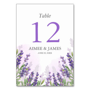 Lavender Wedding Table Number Card Rustic Purple