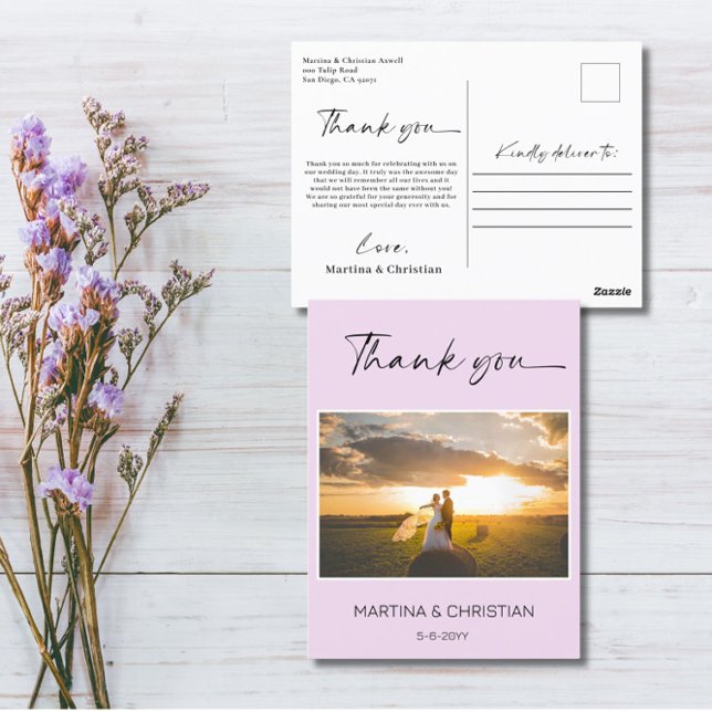 Lavender Wedding Thank You Photo Postcard (Creator Uploaded)
