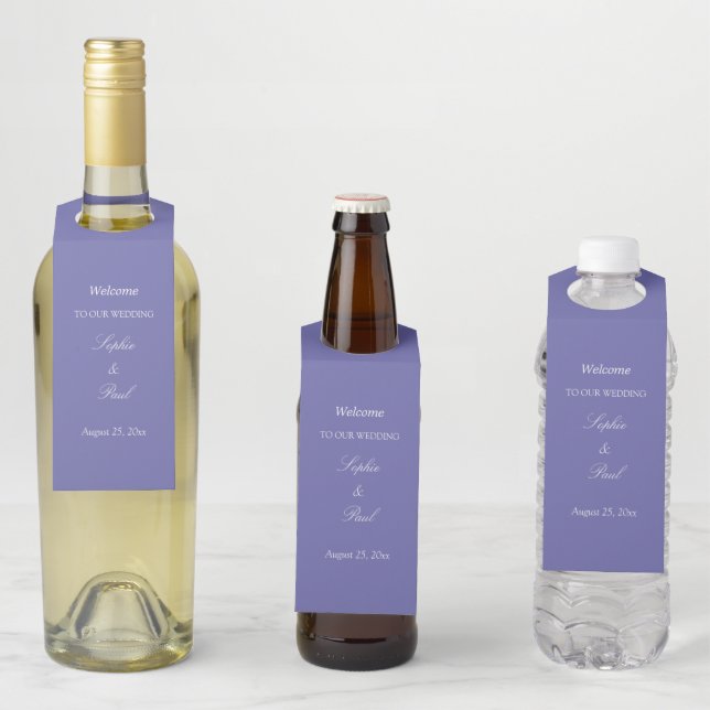 Lavender Wedding Welcome Bottle Hanger Tags (In Situ)