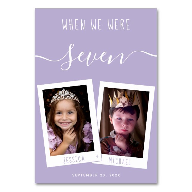 Lavender When We Were Age Photos Purple Wedding Table Number (Front)