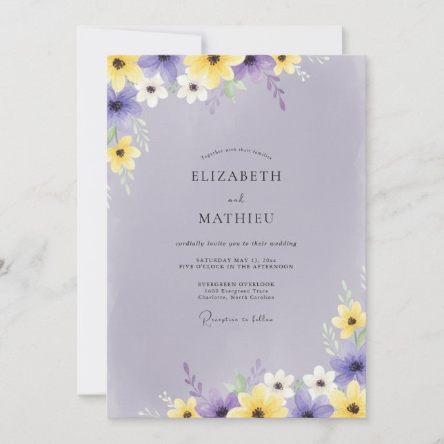 Lavender Whimsical Floral Wedding Invitation (Front)