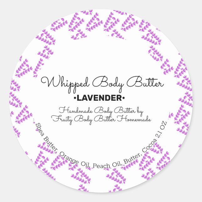 Lavender Whip Body Butter Bath Branding Packaging Classic Round Sticker (Front)