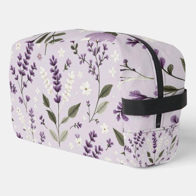 Lavender Whispers – Botanical Embroidered Toiletry Dopp Kit (Left Corner)
