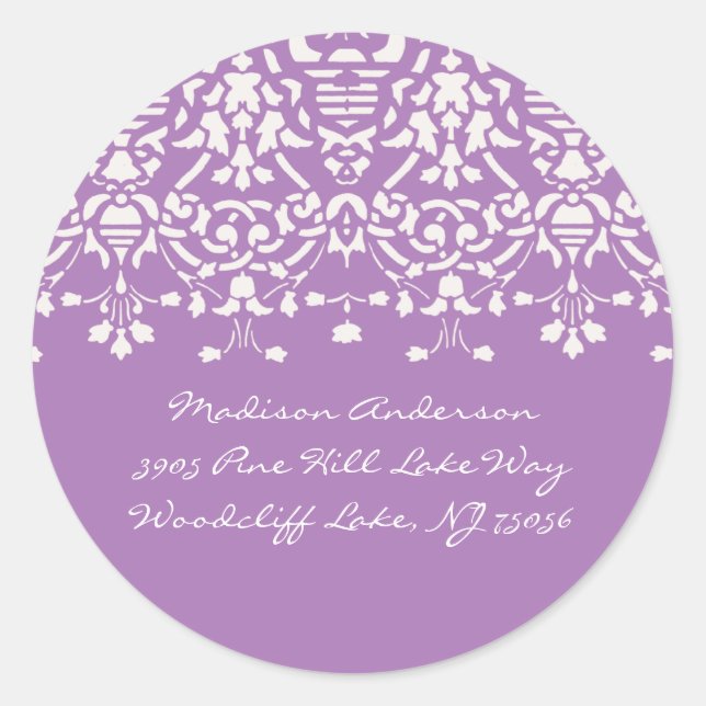 Lavender & White Damask Address Label (Front)