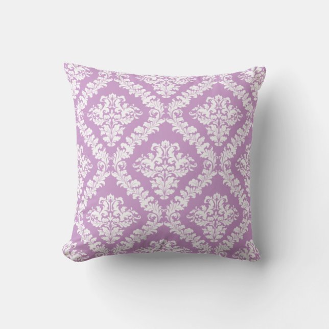 Lavender, white damask pattern throw pillow (Front)