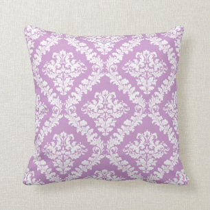 Lavender, white damask pattern throw pillow