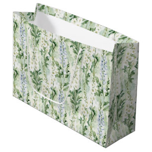 Lavender White Delphinium Flowers Bridal Shower Large Gift Bag