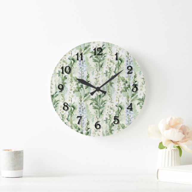 Lavender White Delphinium Flowers   Large Clock (Home)
