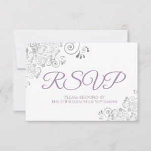Lavender & White Elegant Silver Lace Wedding RSVP Card
