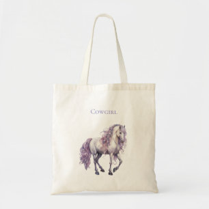 Lavender White Floral Horse Cowgirl Tote Bag