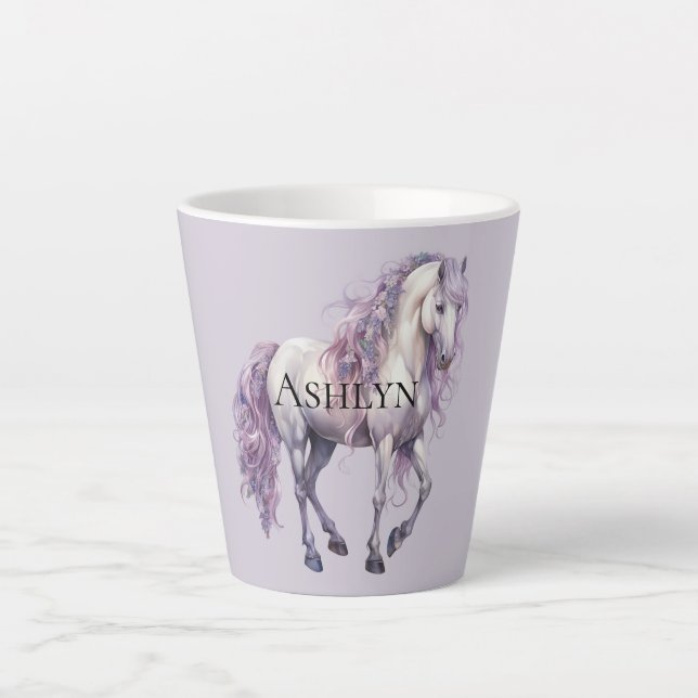 Lavender White Floral Horse  Latte Mug (Front)