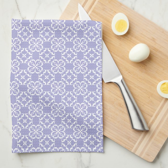 Lavender & White Floral Lattice Pattern Kitchen Towel (Quarter Fold)