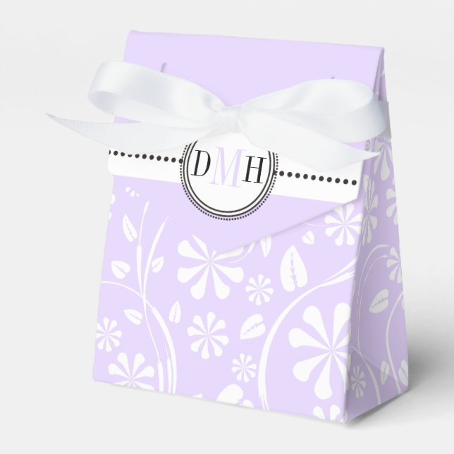 Lavender, white floral pattern custom wedding favor box (Front Side)