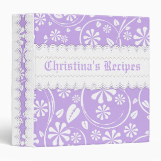 Lavender, white floral pattern & scalloped borders binder