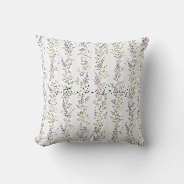 Lavender White Floral Stripes Throw Pillow (Front)