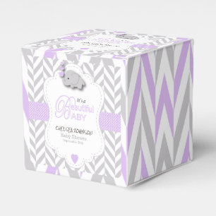Lavender, White Grey Elephant Baby Shower 2 Favor Box