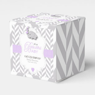Lavender, White Grey Elephant Baby Shower Favor Box