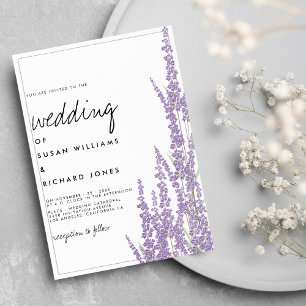 Lavender white handwritten script floral wedding  invitation