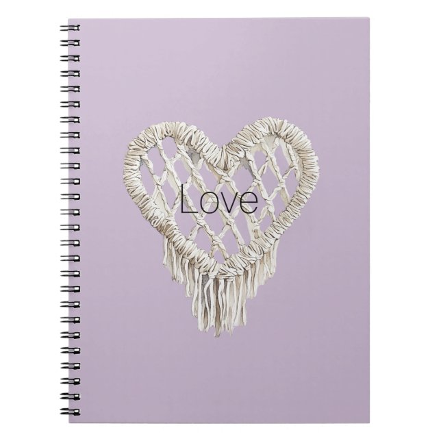 Lavender White Heart Fringe Notebook (Front)