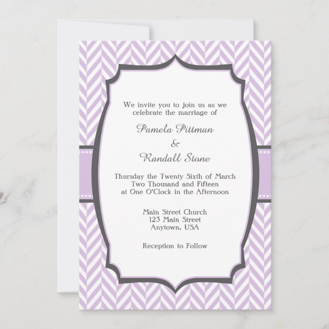 Lavender White Herringbone Wedding Invitation (Front)