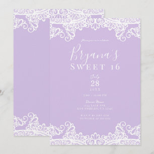 Lavender & White Lace Elegant Sweet 16 Party    Invitation