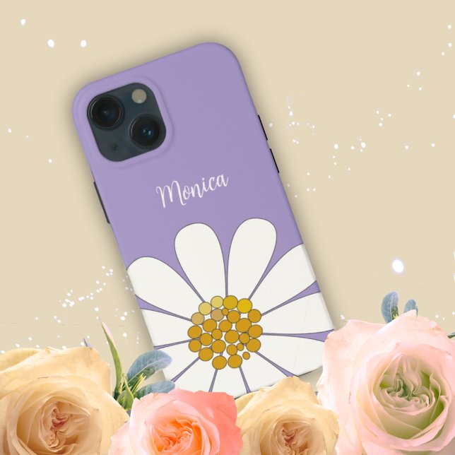 Lavender White Modern Daisy Flower  Custom Name Case-Mate iPhone Case (Creator Uploaded)