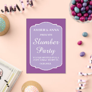 LAVENDER WHITE PEROSNALIZED NAME SLUMBER PARTY ACRYLIC INVITATIONS