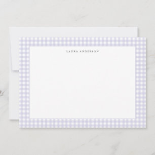 Lavender & white Personalized Gingham flat  Thank You Card