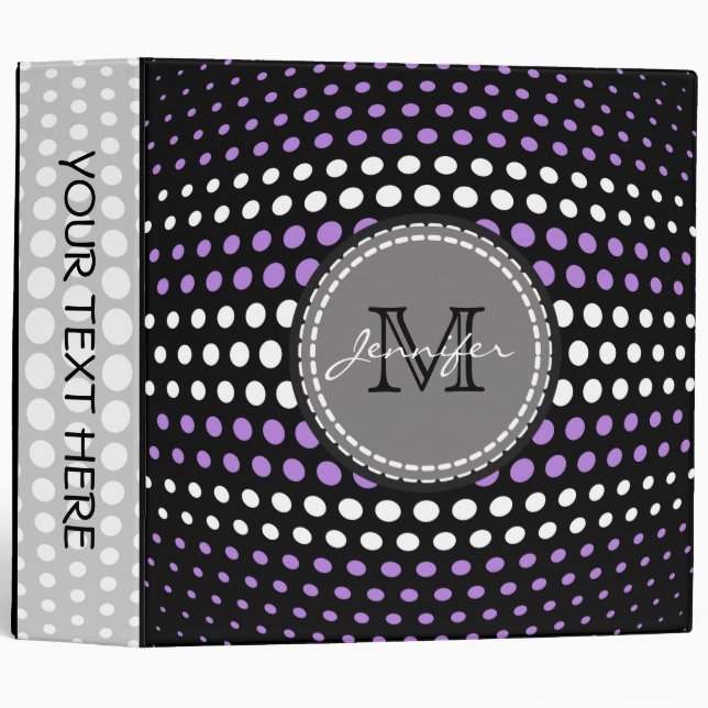 Lavender & White Polka Dots Pattern Monogram Binder (Front/Spine)