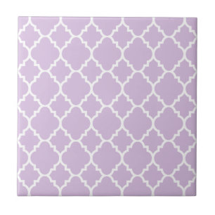 Lavender White Quatrefoil Moroccan Pattern Tile