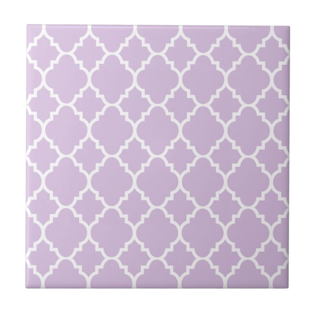 Lavender White Quatrefoil Moroccan Pattern Tile (Front)