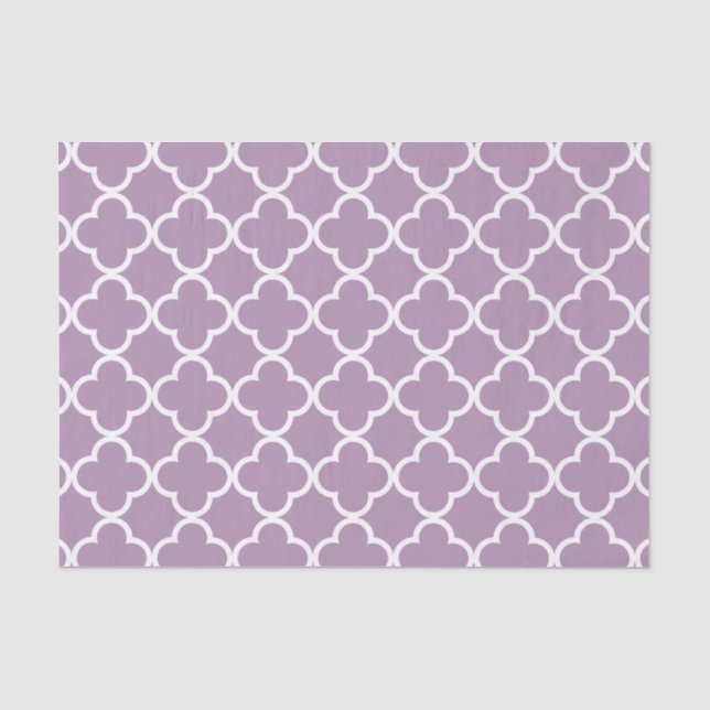 Lavender White Quatrefoil Moroccan Pattern Tissue Paper (Front)