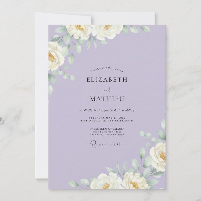 Lavender White Ranunculus Eucalyptus Wedding Invitation (Front)