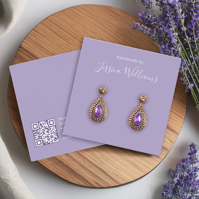 Lavender White Script QR Code Earring Display Card (Creator Uploaded)