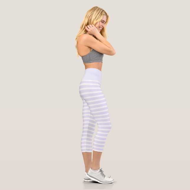 Lavender White Simple Horizontal Striped Capri Leggings (Right)