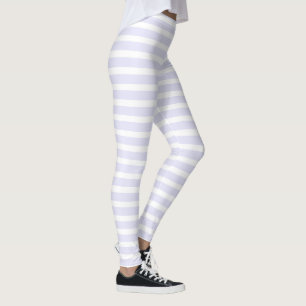 Lavender White Simple Horizontal Striped Leggings