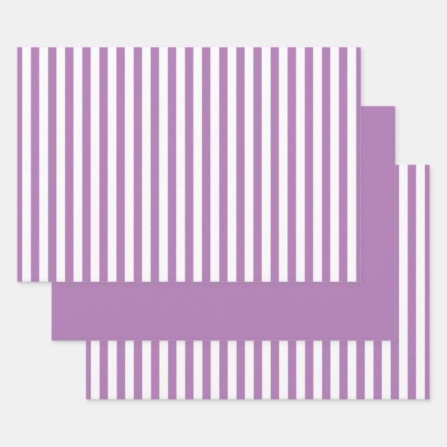 Lavender White Simple Stripes Pattern Geometric Wrapping Paper Sheet (Set)