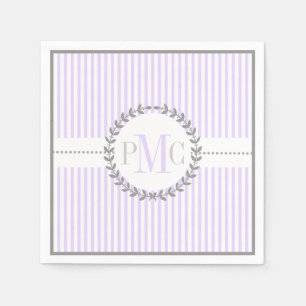 Lavender, white striped pattern wedding napkin