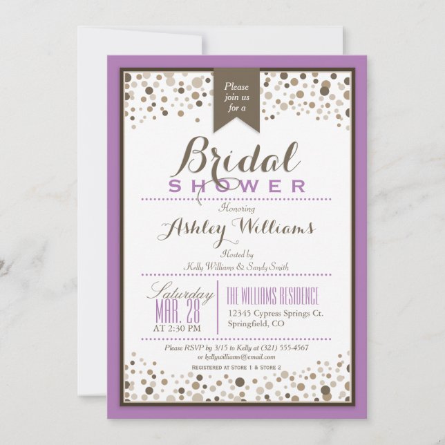 Lavender, White, & Taupe Modern Bridal Shower Invitation (Front)