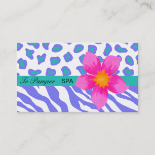Lavender, White, Teal Floral Zebra & Cheetah Skin Business Card