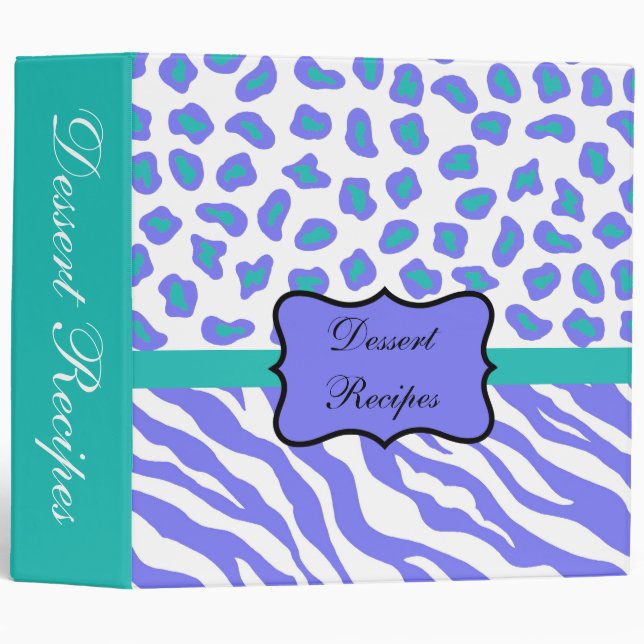 Lavender White & Teal Zebra & Cheetah Custom Album Binder (Front/Spine)