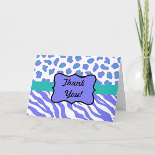 Lavender, White & Teal Zebra & Cheetah Custome Thank You Card