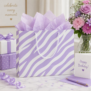 Lavender & White Zebra Stripes Chic Animal Print  Large Gift Bag