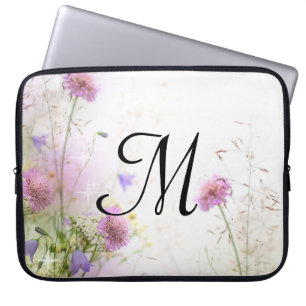 Lavender Wild Flowers Monogram 15" Laptop Case