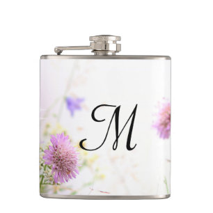 Lavender Wild Flowers Monogram Whiskey Flask