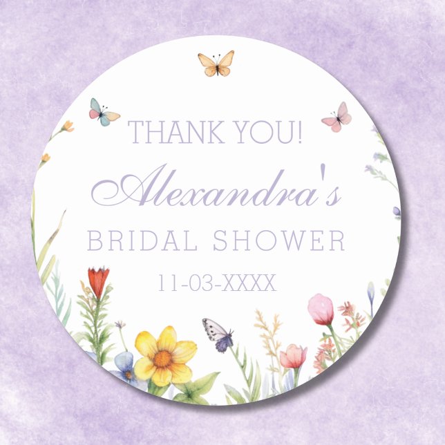 Lavender Wildflower Boho Bridal Shower Thank You Classic Round Sticker (Creator Uploaded)
