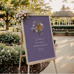 Lavender Wildflower Boho Wedding Welcome Poster
