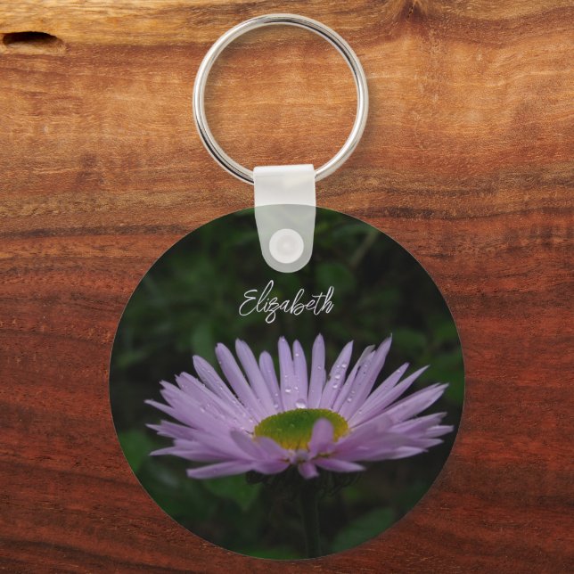 Lavender Wildflower Floral Photo Personalized  Keychain (Front)