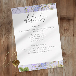 Lavender Wildflower Garden Romantic Wedding Detail Enclosure Card