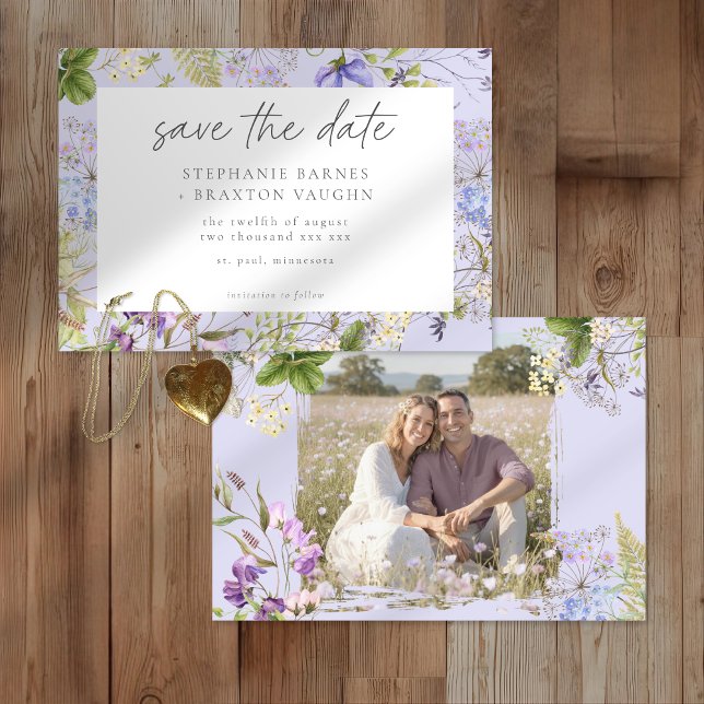 Lavender Wildflower Garden Romantic Wedding Photo Save The Date (Creator Uploaded)